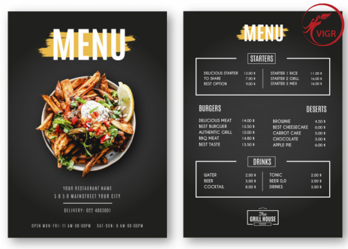 in menu cho nhà hàng - quán ăn vặt đẹp tại TP.HCM