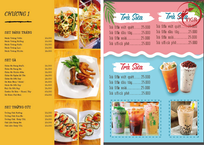in menu cho nhà hàng - quán ăn vặt đẹp tại tp.hcm