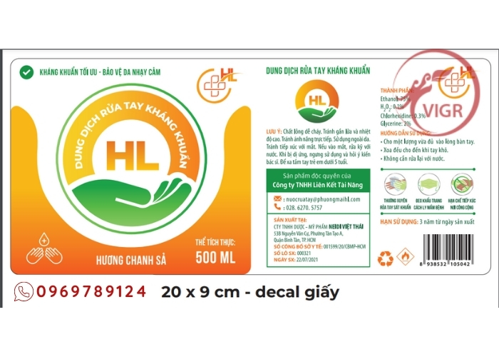 in tem nhãn dung dịch rửa tay xác khuẩn